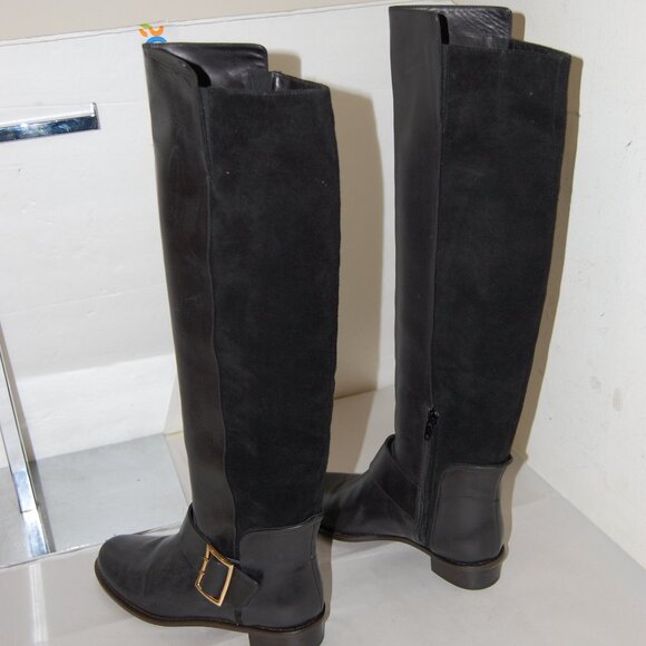 37.5/7.5❤️ITALY DEREK LAM Over Knee Thigh High Leather Biker Low Heel Boots - Picture 7 of 13